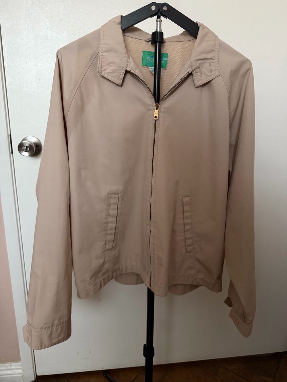 80s Vintage On Course Mens Zip Up Golf Windbreaker Jacket in Khaki Beige